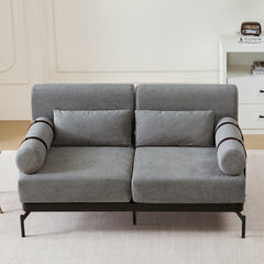 Modern Loveseat Sofa 59' Sofa Couch 2-Seater with USB Ports, Unique Cylindrical Armrests, Grey Chenille