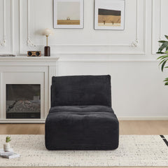 Modern Memory Foam Compressed Sofa,Single Chaise Longue for Living Room,Pet-Friendly Cloud Modular Sectional Sofa,Corduroy Fabric,Movable Ottoman,No assembly required,Black