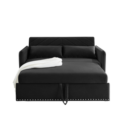 MH' Sleeper Sofa Bed w/USB Port, 3-in-1 adjustable sleeper with pull-out bed, 2 lumbar pillows and side pocket, soft velvet convertible sleeper sofa bed, suitable for living room bedroom