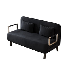 velvet black 55″ Convertible Chair Bed, Tri-Fold Sofa Bed with Adjustable Backrest & Pillow, Leisure Chaise Lounge Couch with Sturdy Steel Frame for Home & Office, Comfortable Sleeper Chair