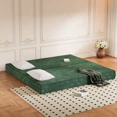 80 ' Convertible Couch Bed with 2 Pillows, 3-Seat Folding Floor Couch & King Size Bed Mattress, DIY Combination, Chenille, GREEN