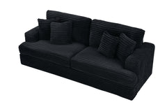 79.3 'long, corduroy sofa with 4 matching pillows, stylish design spacious and comfortable 3-seater sofa suitable for modern living room, black