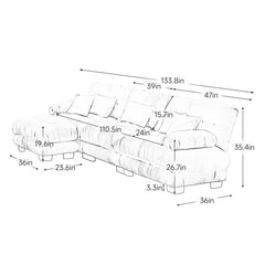 Luxury Modular Sectional Sofa Couch,Oversized L Shaped Cloud Couch for Living Room,Deep Seat Sofa Couch with Convertible Ottoman,Chenille White