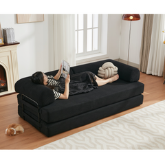[NEW ARRIVED] [VIDEO PROVIDED] 78.5' Folding Convertible Out Sleeper Sofa Bed,4-in-1 DIY Combination Convertible Sofa,3 seat, Folding  Sofa, King Size , Bedroom,Apartment,Corduroy,Black