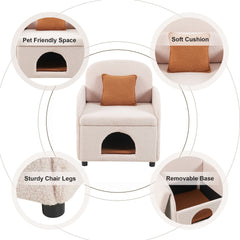 Furniture Style 2 in 1 Pet Friendly  Fluffy Fabric Sherpa Upholstered Leisure Armchair with Lumbar Pillow for Living Room Bedroom Home and Office, Cream White