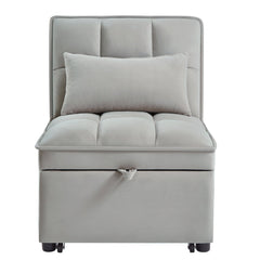 4 in1 Multi-Function Single Sofa Bed with Storage Pockets,Tufted Single Pull-out Sofa Bed with Adjustable Backrest and Pillows ,Convertible  Chaise Lounge,Gray