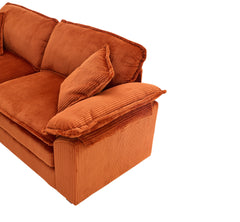 Corduroy 2-seats sofa With 2 back pillows,2 toss pillows and two ottoman,Comfy Sofa- Deep Seat Couch for Living Room,Orange