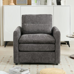 Cozy Upholstered Armchair with Double Cushion in Grey Chenille, 31.9 Inches