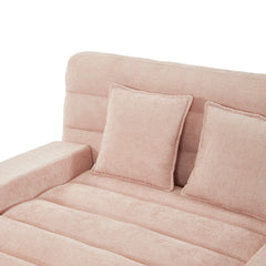 Modern Chaise Lounge Sofa 57.1' Sofa Bed with Adjustable Backrest and LED Light Strip, Pink Chenille Upholstered