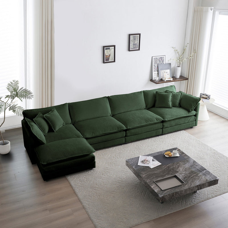 Modular Sectional Sofa for Living Room,U Shaped Couch 5 Seater Convertible Sectional Couch with 1 Ottoman ,Green Chenille