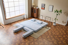 Floor Couch,Compression Sofa,Convertible Floor Sofa Bed-with Pillow Back Support Armrest,Comfy Futon Couch Lounge Sleeper Bed,Chenille fabric,for Living Room Bedroom (LIGHT-BLUE)