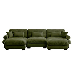 Olive Green U Shape Modular Sectional Sofa Couch with Movable Ottomans, Velvet Upholstery, 3 Seat Corner Sofa