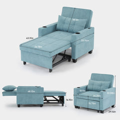 Futon Chair Bed Convertible Chair 3-in-1 Pull Out Sleeper Chair Beds with USB Ports,Wear-resistant and Anti-scratch,  Armchair Bed Sleeper for Living Room (Green Scratch Cloth)