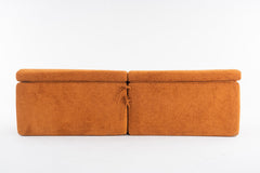 LY-029 Reconfigurable 4-Seater Sectional Sofa with Wood Grain Chenille Fabric, Amber Orange Modular Sofa with 2 Pillows, High-Density Sponge Couch for Living Room & Apartment