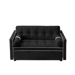 Modern 55.5' Pull Out Sleep Sofa Bed 2 Seater Loveseats Sofa Couch with side pockets, Adjsutable Backrest and Lumbar Pillows for Apartment Office Living Room