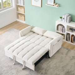 52 'beige modern velvet sofa, sofa pullout bed, small love seat casual sofa with back, pillow, pockets, living room furniture, 3 in 1 convertible sleep sofa bed.