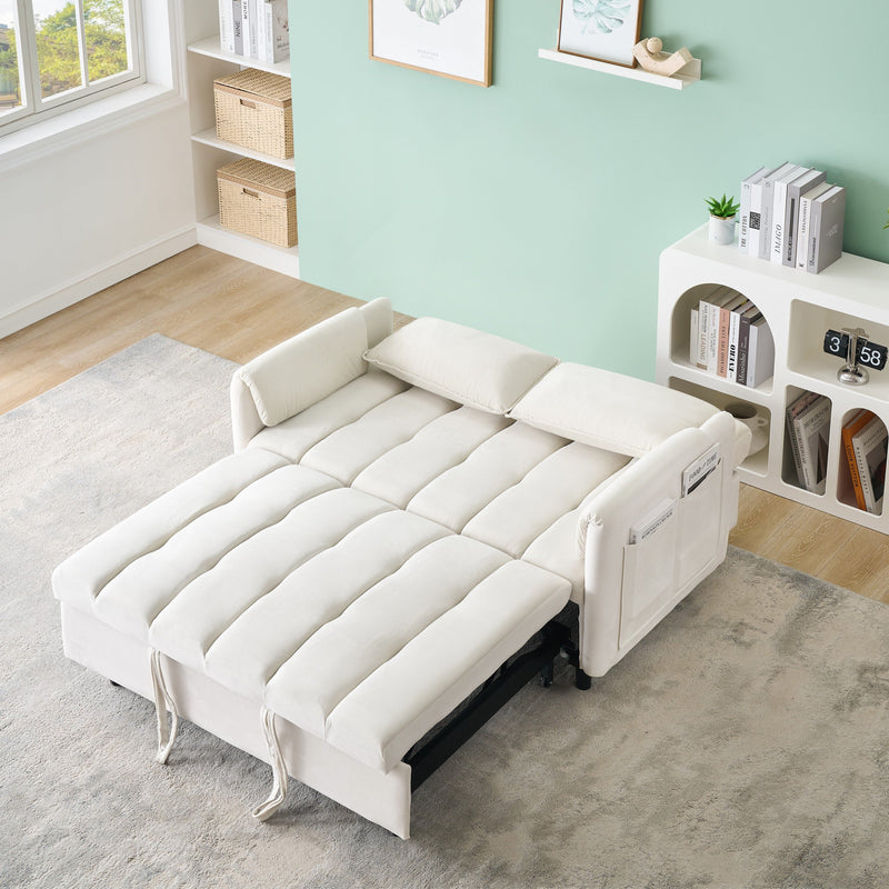 52 'beige modern velvet sofa, sofa pullout bed, small love seat casual sofa with back, pillow, pockets, living room furniture, 3 in 1 convertible sleep sofa bed.