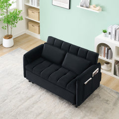 52 'black modern velvet sofa, sofa pull-out bed, small love seat casual sofa with back, pillow, pockets, living room furniture, 3 in 1 convertible sleep sofa bed.