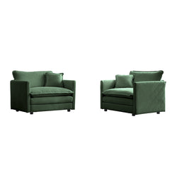Accent Chair Set of 2, High-end Chenille Upholstered Armchairs, Living Room Side Chairs with Toss Pillow, Green Chenille