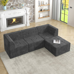 Modern Minimalist L Shape Modular Sectional Sofa, Sleeper Corduroy Couch, Comfy Space-Efficient Design, Grey