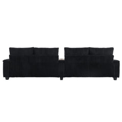Modern 4-Seater Corduroy Sofa Couch with USB Ports and Hidden Storage in Black