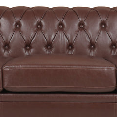 Traditional Dark Brown 3 Seater Sofa with Removable Cushions and Square Arms in PU Material