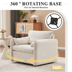 Swivel-Modern Swivel Accent Chair Single Seater - 360° Rotating Lounge Chair with Chenille Fabric & High-Resilience Cushion, Ergonomic Reading Sofa Chair for Living Room,Bedroom,Office-Ivory White