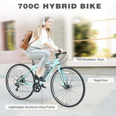 Shimano 7 Speed Hybrid Bike Aluminum Alloy Frame Double Disc Brakes 700C Road Bike For men women's City Bicycle