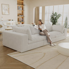 118.2' Cloud Sofa,Corduroy Fabric,Deep Seat Couches,Double-layer design,Removable  Cushion,No Assembly, DIY Combination for Living room, Bedroom,Conference room ,Apartment,White