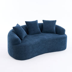 LY-025S Curved Loveseat Blue Full Compression Sponge Sofa, 30D Chenille No-Assembly Compact Sofa for Small Spaces & Apartments, 65'L, 300 lbs, 3 Pillows