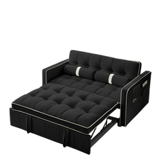 Modern 55.5' Pull Out Sleep Sofa Bed 2 Seater Loveseats Sofa Couch with side pockets, Adjsutable Backrest and Lumbar Pillows for Apartment Office Living Room