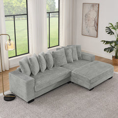 Corduroy Tufted Upholstered Sleeper Sectional Sofa, L-Shaped Modular Convertible Sofa , Can freely change the position of the footrests-Gray(Assembly is required)