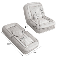Upholstered Human Dog Bed for Adults and Pets - Bean Bag Floor Sofa with Massage Pillow, 5 Adjustable Positions & 2 Soft Pillows - Beige Velvet with Foam and Iron - Plastic Frame
