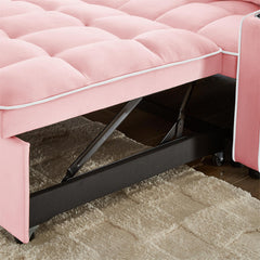 1 versatile foldable sofa bed in 3 lengths, modern sofa sofa sofa velvet pull-out bed, adjustable back and with USB port and ashtray and swivel phone stand (pink)
