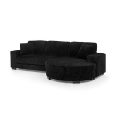 Corduroy Tufted Upholstered Sleeper Sectional Sofa, L-Shaped Modular Convertible Sofa , The arc-shaped footstool can be placed freely on the left and right-Black