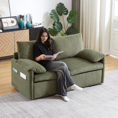 MH'' 64.5 Inch Sleeper Sofa Bed  3-in-1 Adjustable Sleeper with Pullout Bed   2 Pillows and Side Pockets  Soft Corduroy Convertible Sleeper Sofa Bed for Living Room Bedroom Apartment Office