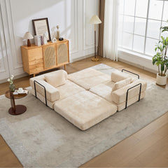 Compression Sofa,Convertible Floor Sofa Bed with Fixed-Shape Frame, Loveseats Boneless Modular Sectional Sofa,No Assembly Required,Chenille fabric,for Living Room Bedroom,Beige