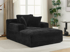 Modern Black Corduroy Chaise Lounge Sofa Bed with Removable Pillows, 48.8' Upholstered Sleeper Sofa