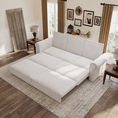 93.7' King Pull Out Sofa Bed, Chesterfield Sofa, 3-in-1 Velvet Convertible Sleeper Sofa with Nailhead Trim & Rolled Arm, Multi-Functional Sofa Bed for Living Room, Bedroom, Apartment, Office, Beige