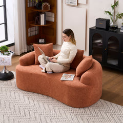 LY-025S Coral Curved Loveseat: Compressed No Assembly, Chenille Small Sofa, 30D Sponge, Compact for Apartments, 65' L, 300Lbs, 3 Pillows
