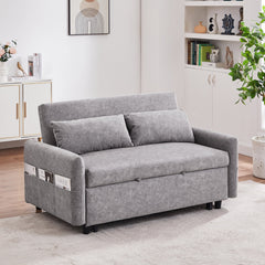 Contemporary Grey Pull Out Sleep Sofa Bed Loveseat with Adjustable Backrest, Storage Pockets, USB Ports and 2 Soft Pillows