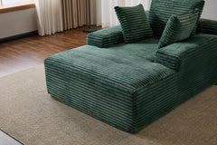 Oversized Chaise Lounge Chair Cozy Cloud Couch, Modern Plush Corduroy Upholstered Sleeper Sofa Daybed with 3 Throw Pillows and Wide Armrest for Living Room, No Assembly Required,Green