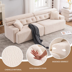 LY-029 APRICOT COMPRESSION SOFA: 4-seater combined sofa, Wood Grain Chenille fabric, full sponge compression sofa,combined sofa with 2 pillows  for living/ Home Furniture/ Apartment