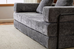 Floor Couch,Compression Sofa,Convertible Floor Sofa Bed-with Pillow Back Support Armrest,Comfy Futon Couch Lounge Sleeper Bed,Chenile fabric,for Living Room Bedroom (DARK-GREY)