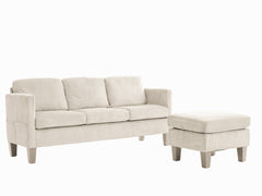 L-Shaped Sofa with Padded Corduroy: Multi-functional Design, Modern Luxury Appearance - Ideal for Living Rooms, Apartments - Easy Assembly & Maintenance,off-white