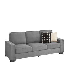 Modern Snowfleece Fabric 3-Seater Sofa with Cup Holders in Gray, 83.86'