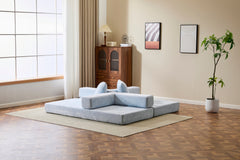 Floor Couch,Compression Sofa,Convertible Floor Sofa Bed-with Pillow Back Support Armrest,Comfy Futon Couch Lounge Sleeper Bed,Chenille fabric,for Living Room Bedroom (LIGHT-BLUE)