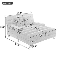 Modern Chaise Lounge Sofa 57.1' Sofa Bed with Adjustable Backrest and LED Light Strip, Pink Chenille Upholstered