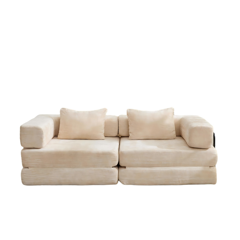 Compression Sofa,Convertible Floor Sofa Bed with Fixed-Shape Frame, Loveseats Boneless Modular Sectional Sofa,No Assembly Required,Chenille fabric,for Living Room Bedroom,Beige