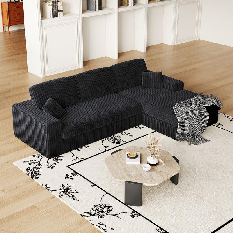 114.5'Modern Corduroy Modular foam Sofa, Recliner Seat reversible Sofa, 2-in-1 Sofa with Recliner and L-Shaped Sofa Combination with Three Cushion Neck Pillow Combination and Two Throw Pillows